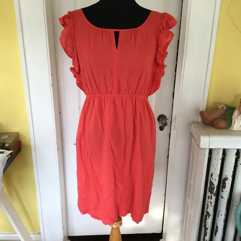 Fossil pink coral day dress w flutter sleeve Sz L